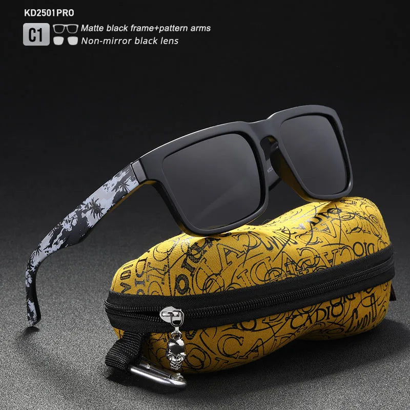 KDEAM Eye-catching Function Polarized Sunglasses For Men Matte Black Frame Fit. Painting Temples Play-Cool Sun Glasses With Case