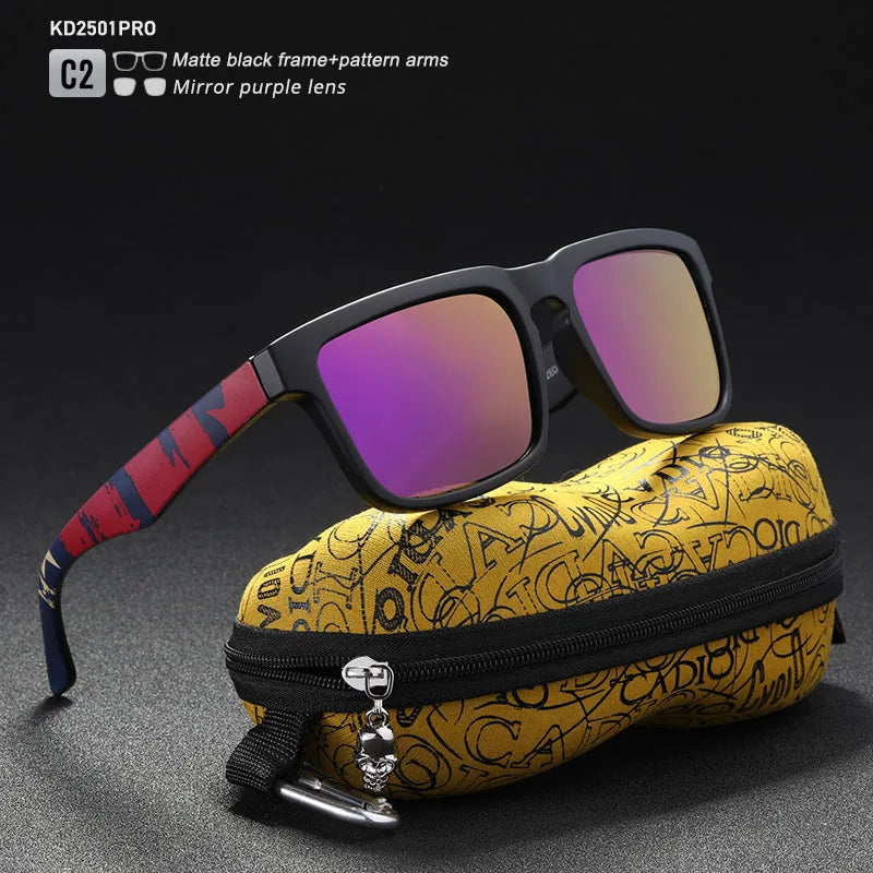 KDEAM Eye-catching Function Polarized Sunglasses For Men Matte Black Frame Fit. Painting Temples Play-Cool Sun Glasses With Case