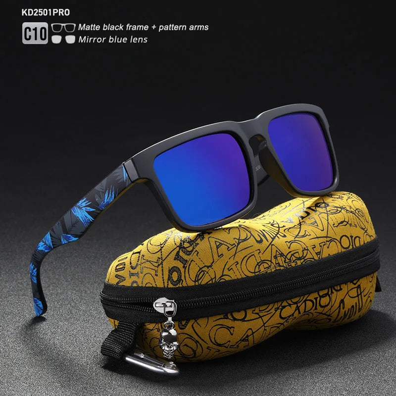 KDEAM Eye-catching Function Polarized Sunglasses For Men Matte Black Frame Fit. Painting Temples Play-Cool Sun Glasses With Case