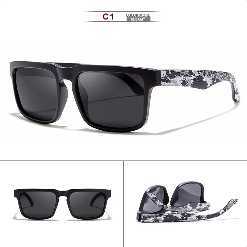 KDEAM Eye-catching Function Polarized Sunglasses For Men Matte Black Frame Fit. Painting Temples Play-Cool Sun Glasses With Case
