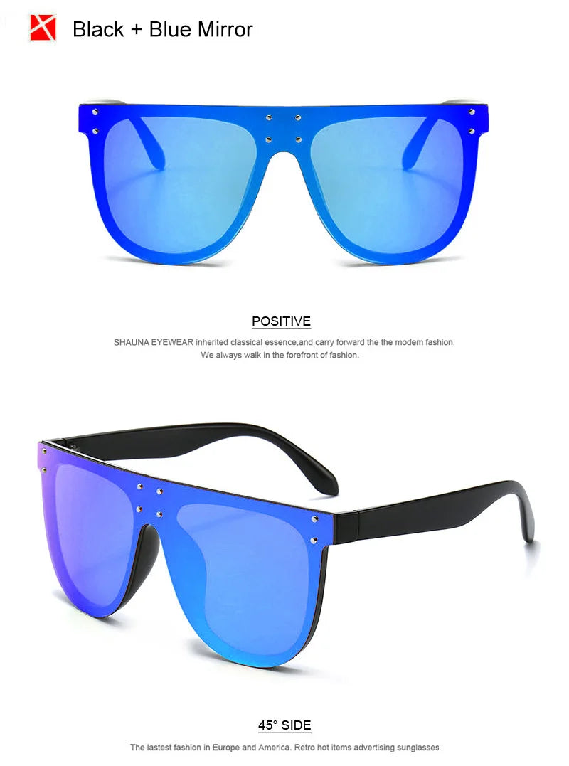 SHAUNA Oversize Retro Rivets Pilot Sunglasses Women Brand Designer Fashion One Piece Mirror Reflective Shades UV400