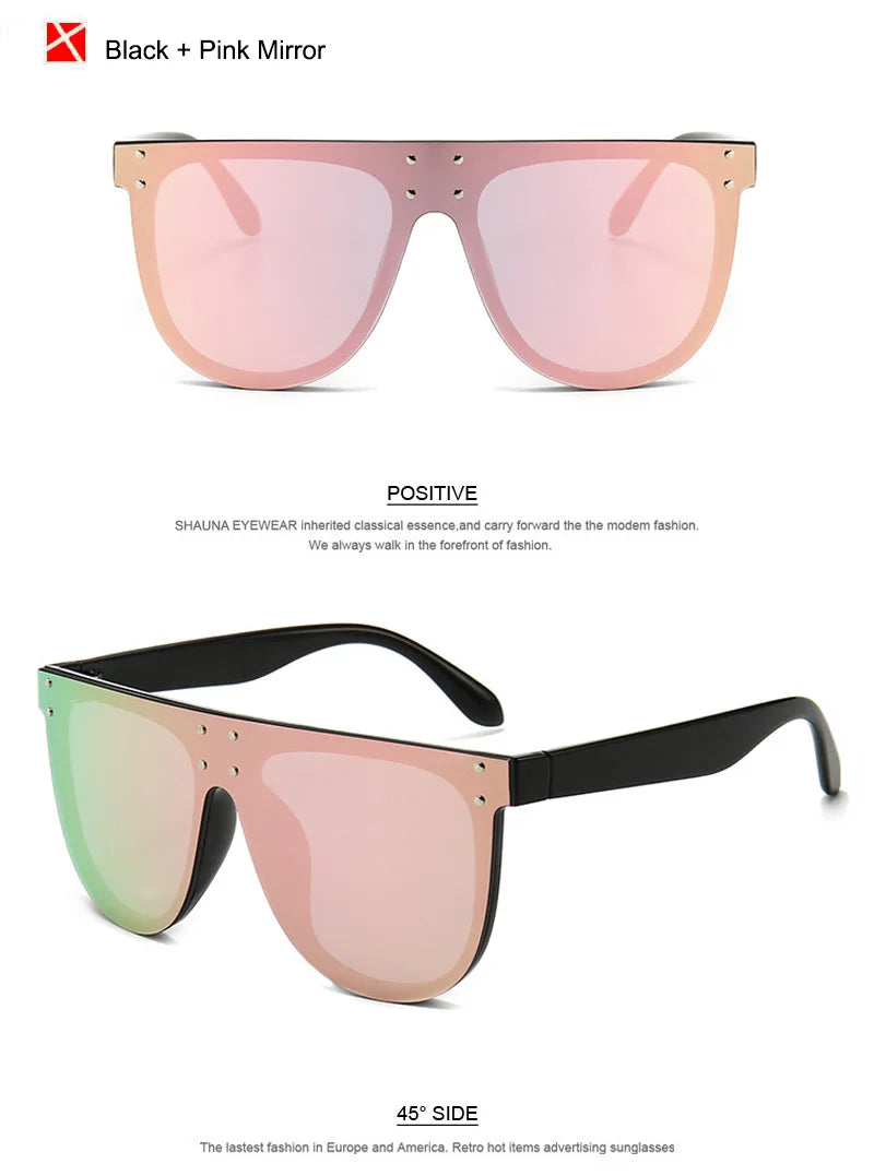 SHAUNA Oversize Retro Rivets Pilot Sunglasses Women Brand Designer Fashion One Piece Mirror Reflective Shades UV400