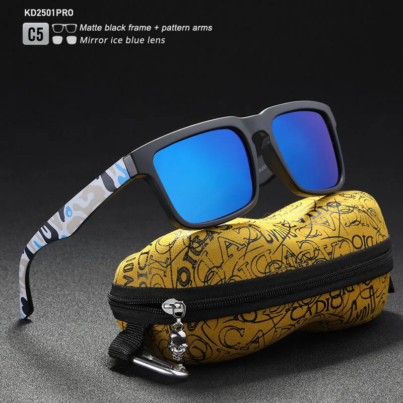 KDEAM Eye-catching Function Polarized Sunglasses For Men Matte Black Frame Fit. Painting Temples Play-Cool Sun Glasses With Case