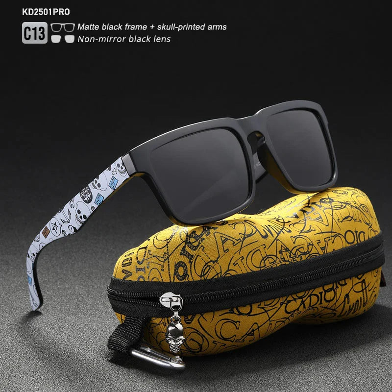KDEAM Eye-catching Function Polarized Sunglasses For Men Matte Black Frame Fit. Painting Temples Play-Cool Sun Glasses With Case
