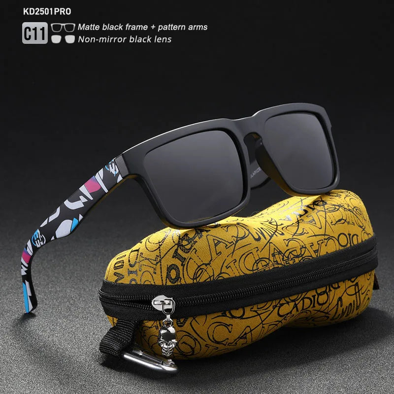 KDEAM Eye-catching Function Polarized Sunglasses For Men Matte Black Frame Fit. Painting Temples Play-Cool Sun Glasses With Case