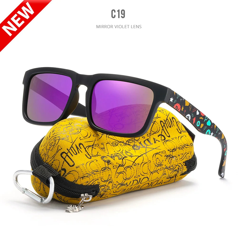 KDEAM Eye-catching Function Polarized Sunglasses For Men Matte Black Frame Fit. Painting Temples Play-Cool Sun Glasses With Case