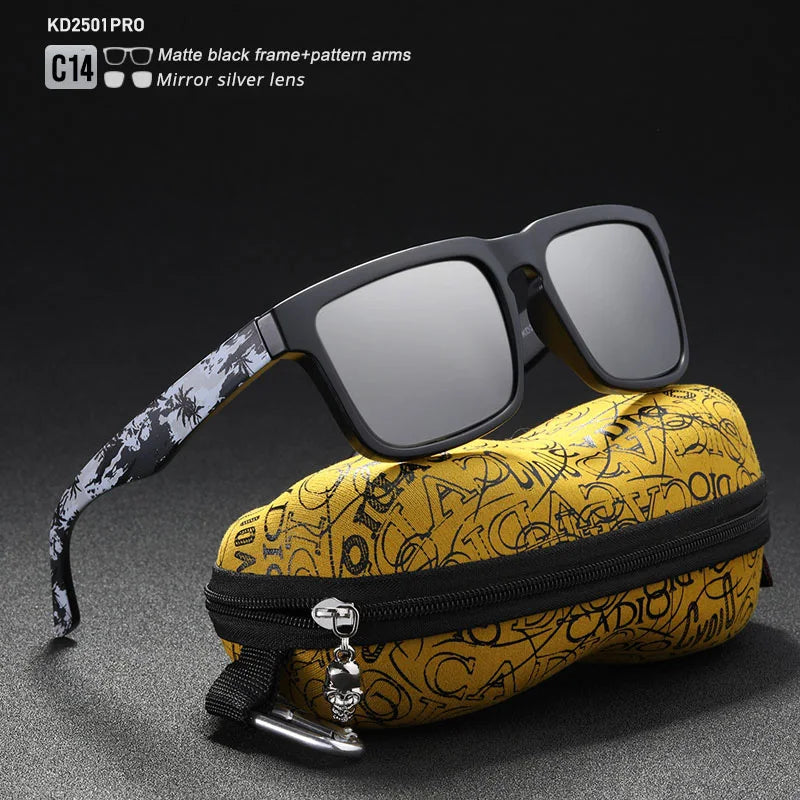 KDEAM Eye-catching Function Polarized Sunglasses For Men Matte Black Frame Fit. Painting Temples Play-Cool Sun Glasses With Case