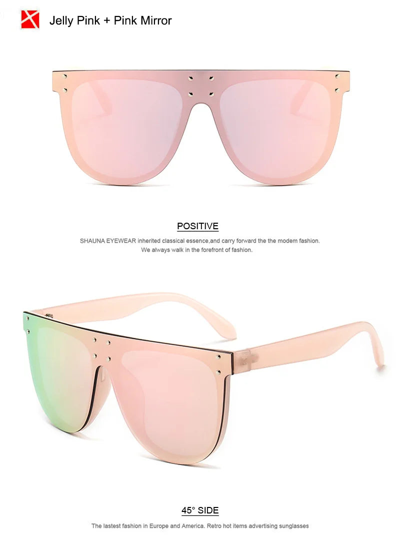 SHAUNA Oversize Retro Rivets Pilot Sunglasses Women Brand Designer Fashion One Piece Mirror Reflective Shades UV400