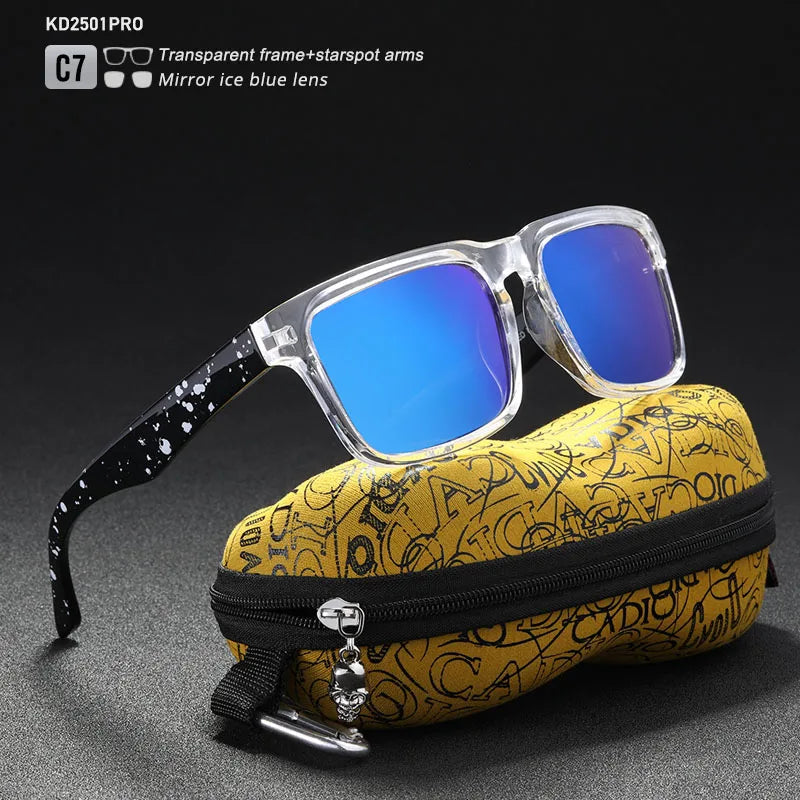 KDEAM Eye-catching Function Polarized Sunglasses For Men Matte Black Frame Fit. Painting Temples Play-Cool Sun Glasses With Case