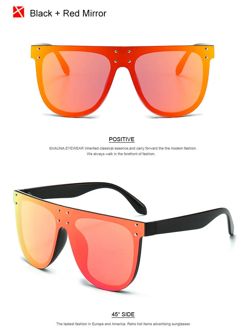 SHAUNA Oversize Retro Rivets Pilot Sunglasses Women Brand Designer Fashion One Piece Mirror Reflective Shades UV400