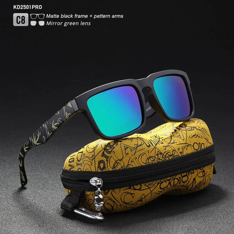 KDEAM Eye-catching Function Polarized Sunglasses For Men Matte Black Frame Fit. Painting Temples Play-Cool Sun Glasses With Case