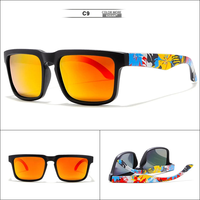 KDEAM Eye-catching Function Polarized Sunglasses For Men Matte Black Frame Fit. Painting Temples Play-Cool Sun Glasses With Case