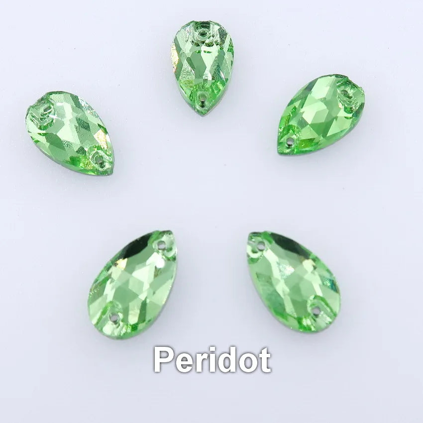 Slim waterdrop shape glass crystal Flatback with two holes 3 sizes colors mix sew on Crystal beads wedding dress diy trim