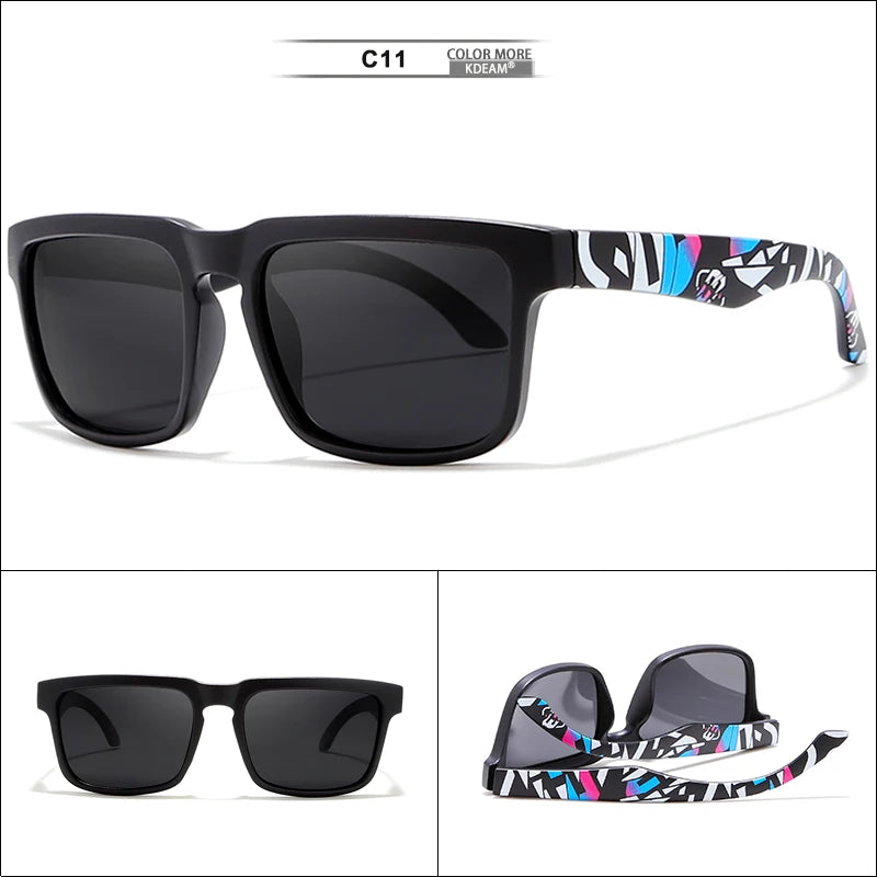 KDEAM Eye-catching Function Polarized Sunglasses For Men Matte Black Frame Fit. Painting Temples Play-Cool Sun Glasses With Case