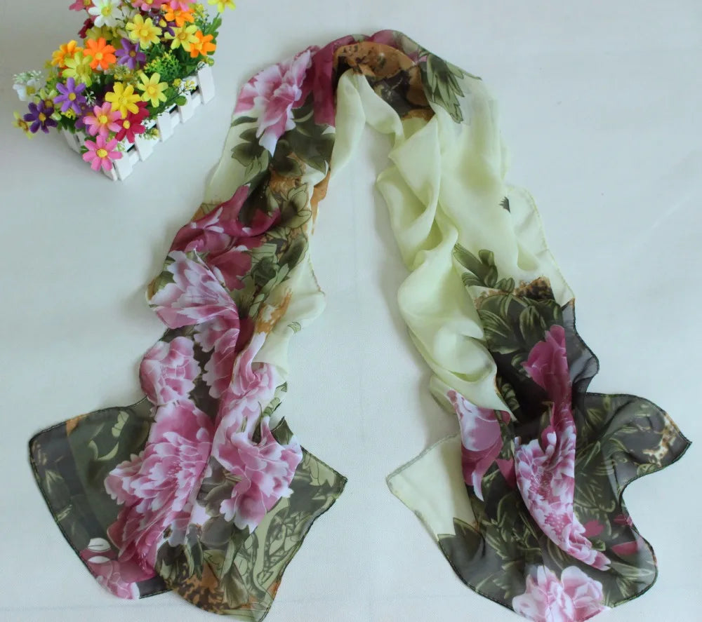 160*60cm New spring  summer explosion models multi-color printed chiffon silk scarf ladies wild sunscreen shawl decorative scarf