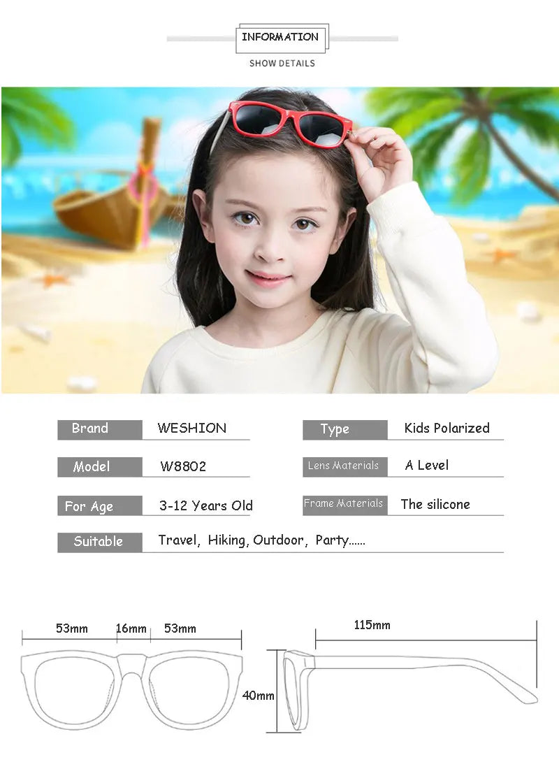 Sunglasses Kids Polarized Children Classic Brand Designer Eyeglasses Rivet TAC TR90 Flexible Safety Frame Shades For Boy Girl
