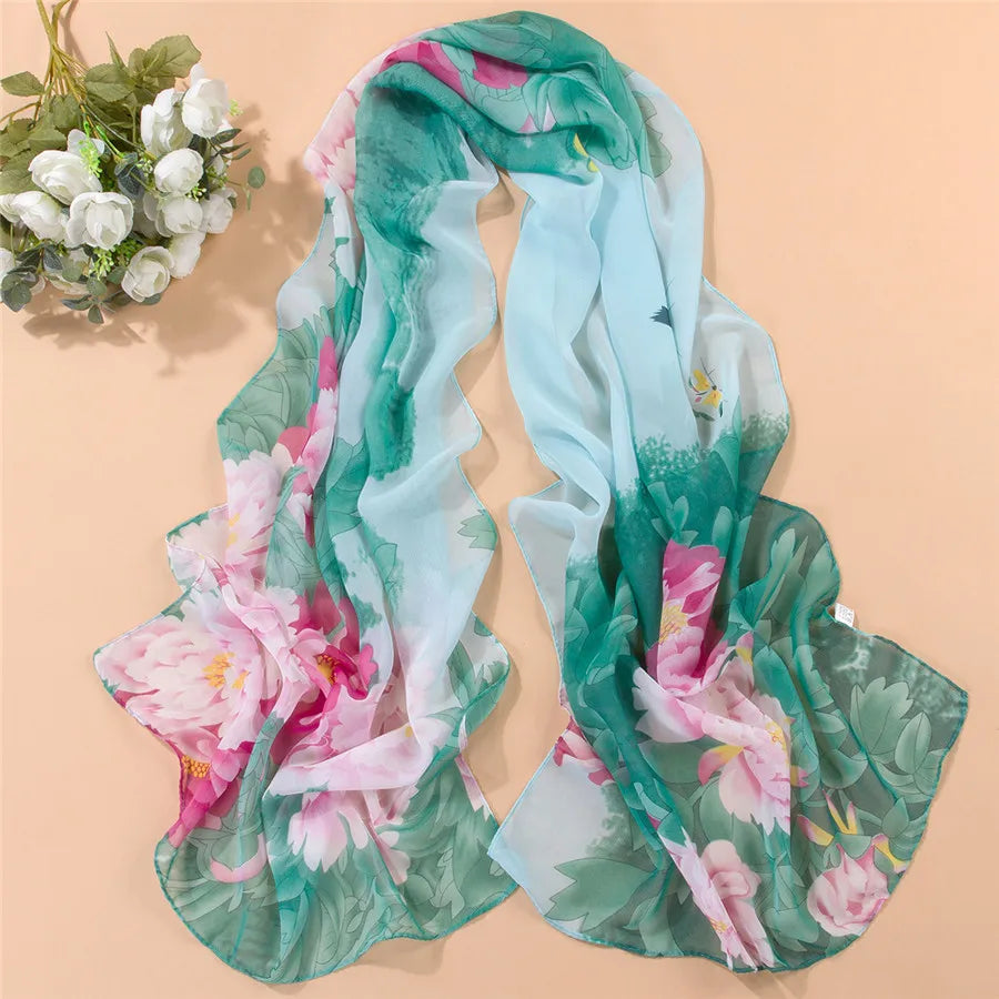 160*60cm New spring  summer explosion models multi-color printed chiffon silk scarf ladies wild sunscreen shawl decorative scarf