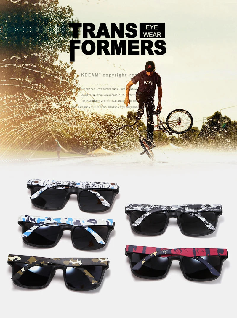 KDEAM Eye-catching Function Polarized Sunglasses For Men Matte Black Frame Fit. Painting Temples Play-Cool Sun Glasses With Case