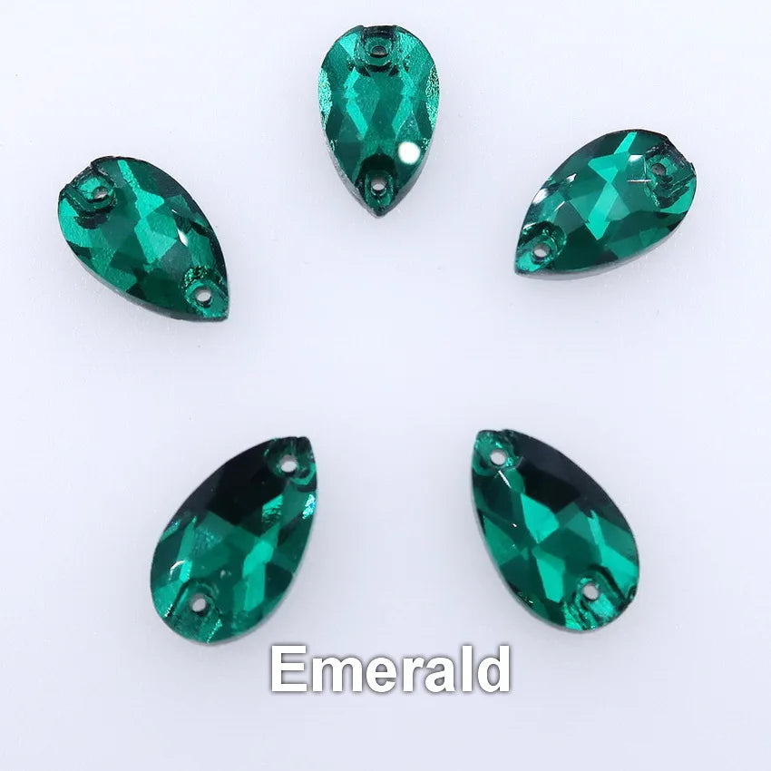 Slim waterdrop shape glass crystal Flatback with two holes 3 sizes colors mix sew on Crystal beads wedding dress diy trim