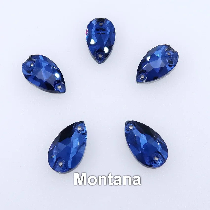 Slim waterdrop shape glass crystal Flatback with two holes 3 sizes colors mix sew on Crystal beads wedding dress diy trim