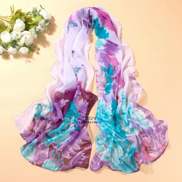 160*60cm New spring  summer explosion models multi-color printed chiffon silk scarf ladies wild sunscreen shawl decorative scarf