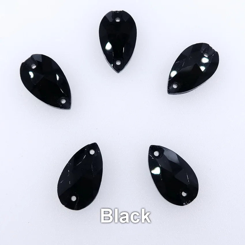 Slim waterdrop shape glass crystal Flatback with two holes 3 sizes colors mix sew on Crystal beads wedding dress diy trim