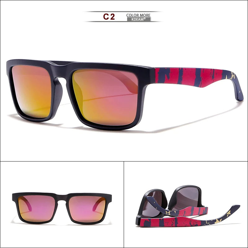 KDEAM Eye-catching Function Polarized Sunglasses For Men Matte Black Frame Fit. Painting Temples Play-Cool Sun Glasses With Case