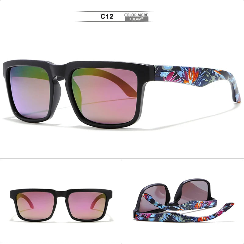 KDEAM Eye-catching Function Polarized Sunglasses For Men Matte Black Frame Fit. Painting Temples Play-Cool Sun Glasses With Case