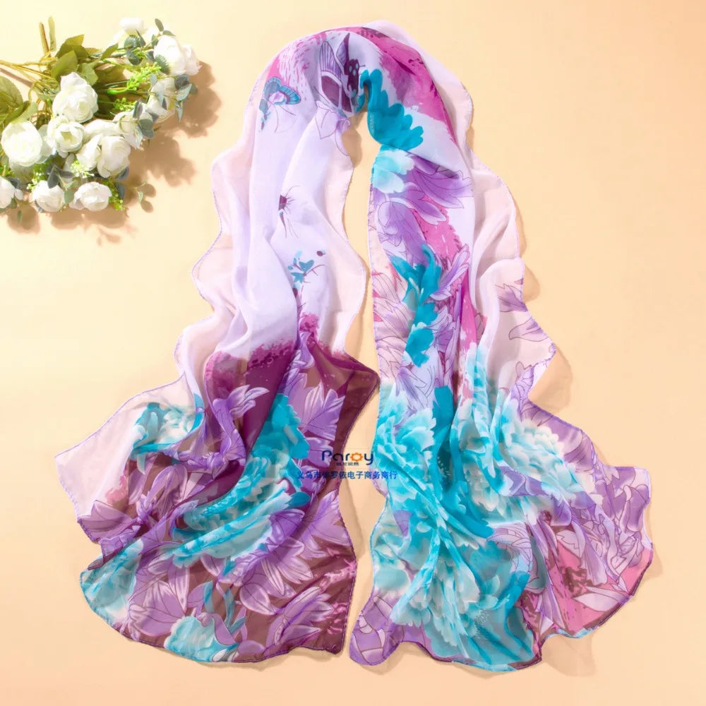 160*60cm New spring  summer explosion models multi-color printed chiffon silk scarf ladies wild sunscreen shawl decorative scarf