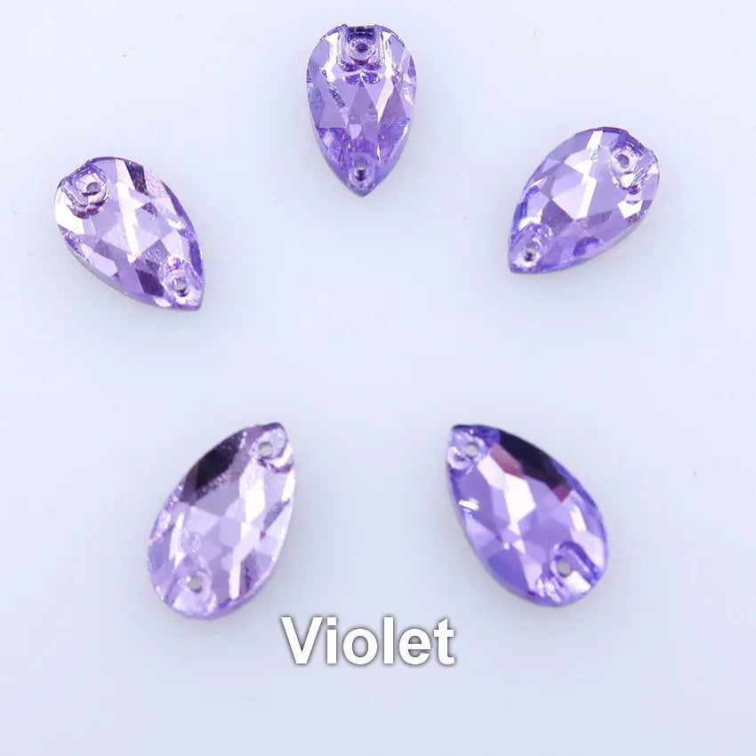 Slim waterdrop shape glass crystal Flatback with two holes 3 sizes colors mix sew on Crystal beads wedding dress diy trim