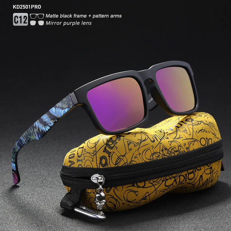 KDEAM Eye-catching Function Polarized Sunglasses For Men Matte Black Frame Fit. Painting Temples Play-Cool Sun Glasses With Case