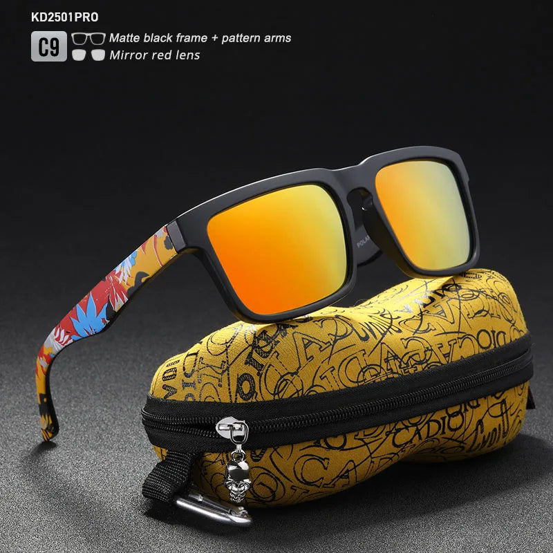 KDEAM Eye-catching Function Polarized Sunglasses For Men Matte Black Frame Fit. Painting Temples Play-Cool Sun Glasses With Case
