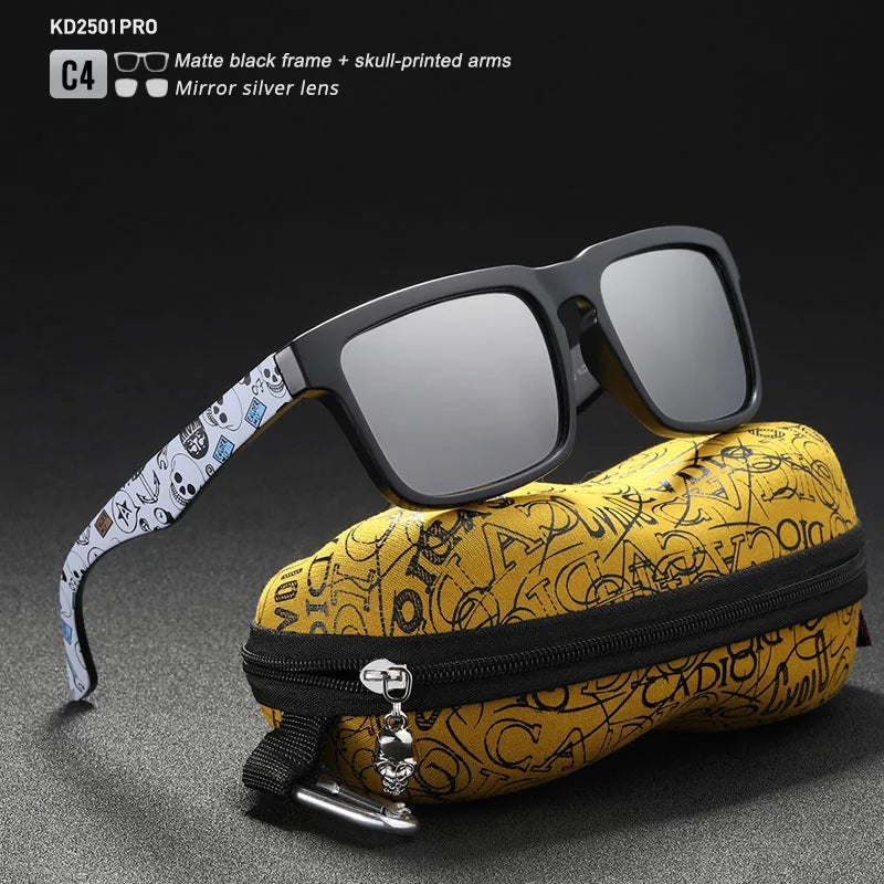 KDEAM Eye-catching Function Polarized Sunglasses For Men Matte Black Frame Fit. Painting Temples Play-Cool Sun Glasses With Case