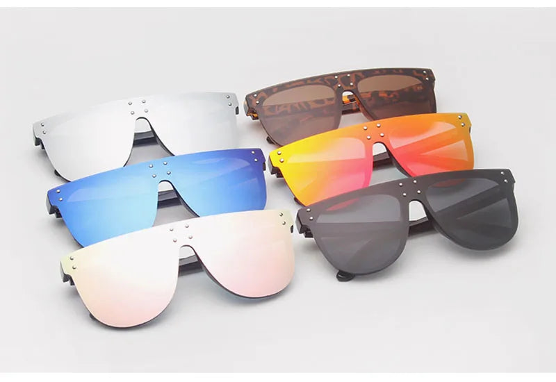 SHAUNA Oversize Retro Rivets Pilot Sunglasses Women Brand Designer Fashion One Piece Mirror Reflective Shades UV400