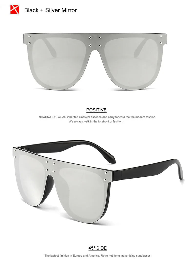 SHAUNA Oversize Retro Rivets Pilot Sunglasses Women Brand Designer Fashion One Piece Mirror Reflective Shades UV400