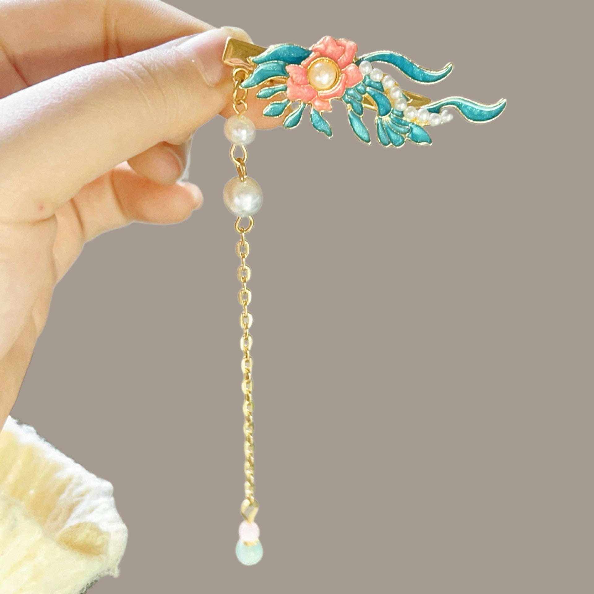 Antique Style Burned Blue Cloud Pearl Hairpin New Chinese Tassel Side Clip Advanced Sense Clip Hair Accessories Headwear Hair Clip
