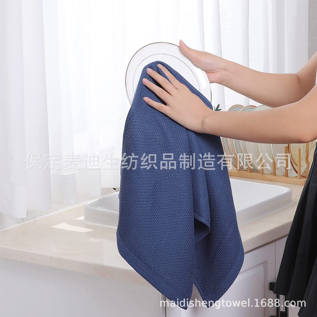 Cross-border Amazon pure cotton honeycomb kitchen dishwashing square towel can be suit with hook waffle square towel generation sticker code