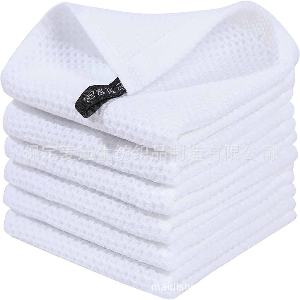 Cross-border Amazon pure cotton honeycomb kitchen dishwashing square towel can be suit with hook waffle square towel generation sticker code