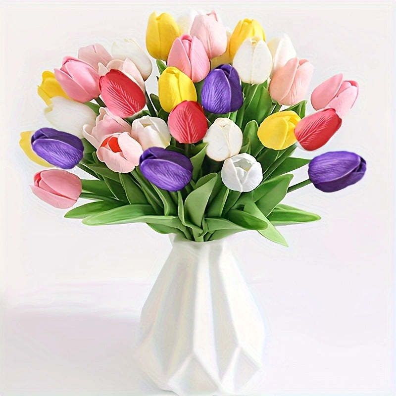High-End Pu Tulip Artificial Flowers Cross-Border Exclusive for Home and Hotel Wedding Photography Props Feel Artificial Flowers Wholesale