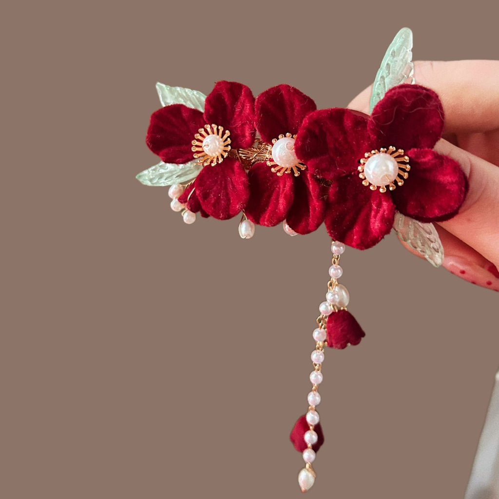 Antique Style Burned Blue Cloud Pearl Hairpin New Chinese Tassel Side Clip Advanced Sense Clip Hair Accessories Headwear Hair Clip
