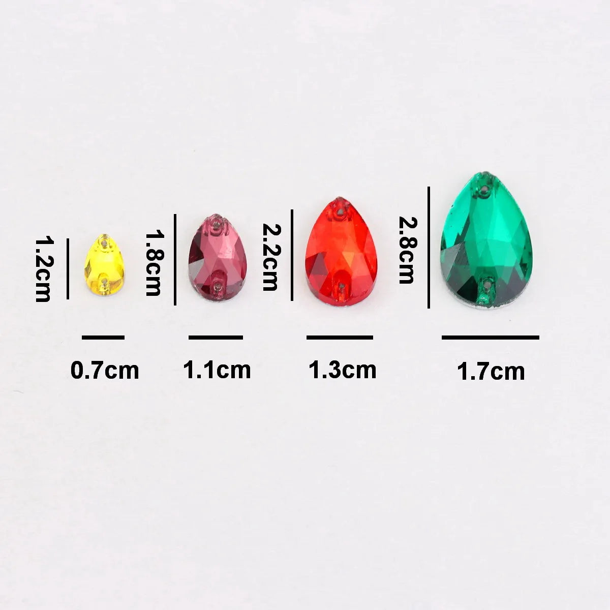Slim waterdrop shape glass crystal Flatback with two holes 3 sizes colors mix sew on Crystal beads wedding dress diy trim