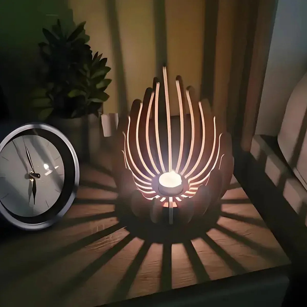 1Pc Hand-Assembled Lotus Candle Holder - Elegant Wooden Tea Light Centerpiece, Home Table Decor for Weddings, Christmas