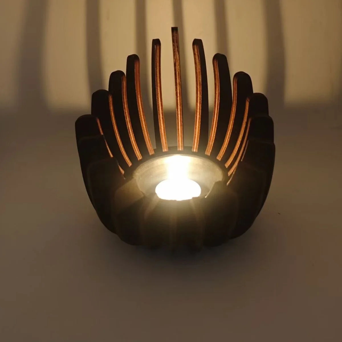 1Pc Hand-Assembled Lotus Candle Holder - Elegant Wooden Tea Light Centerpiece, Home Table Decor for Weddings, Christmas