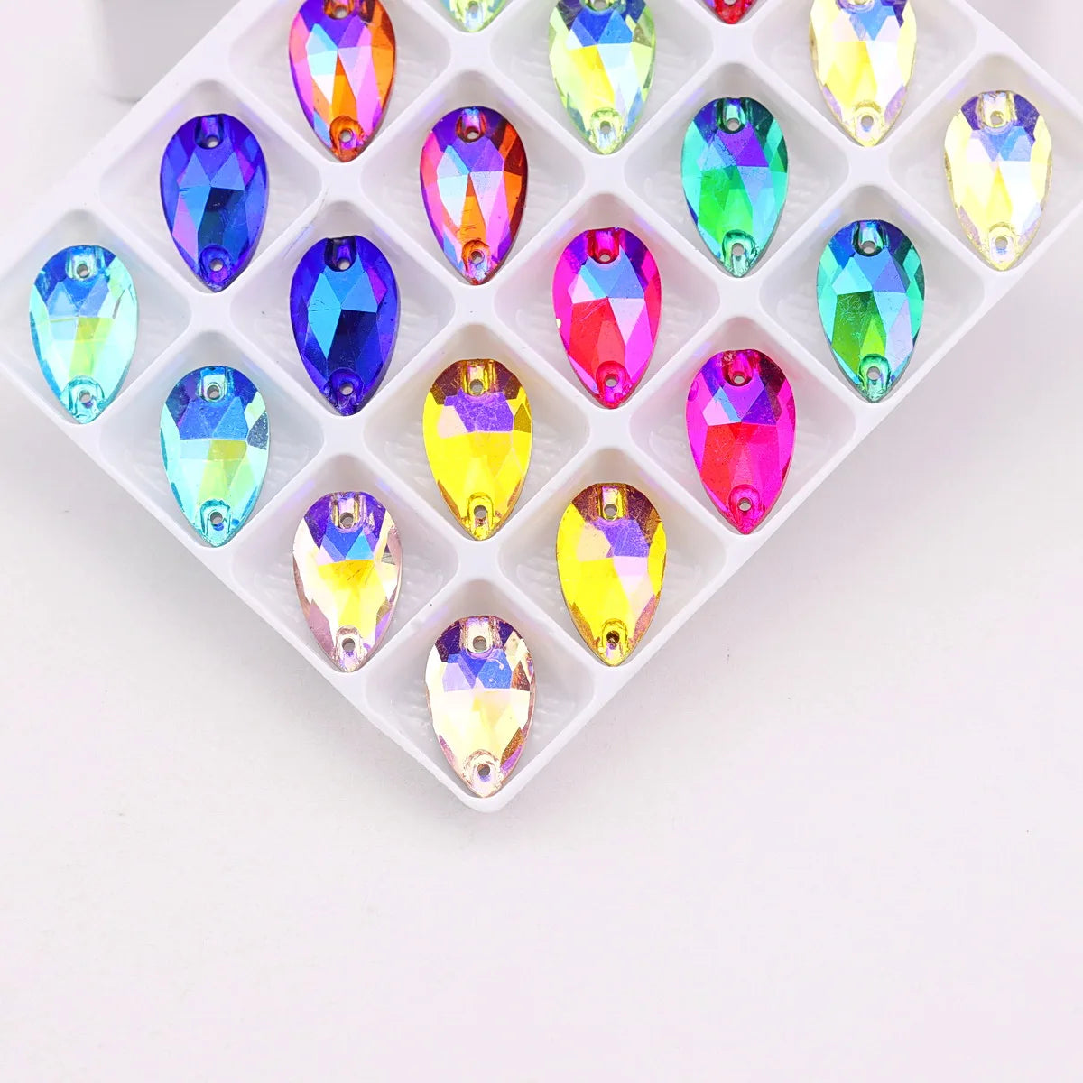 Slim waterdrop shape glass crystal Flatback with two holes 3 sizes colors mix sew on Crystal beads wedding dress diy trim