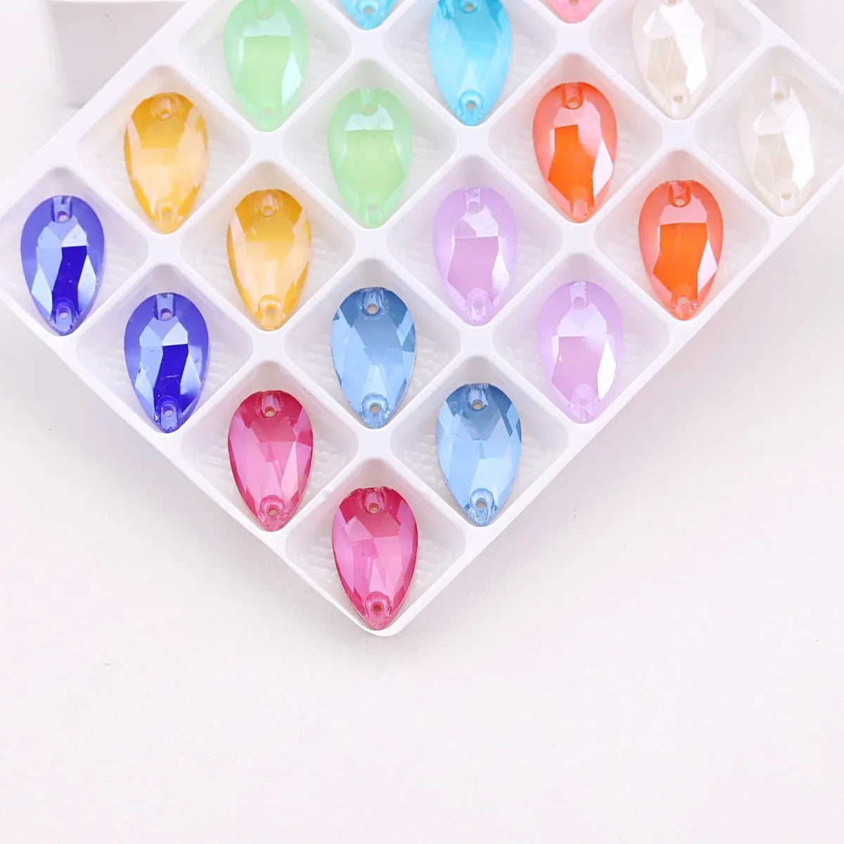 Slim waterdrop shape glass crystal Flatback with two holes 3 sizes colors mix sew on Crystal beads wedding dress diy trim