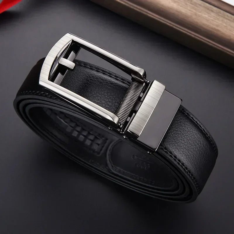 Men's Automatic Click Belt - Luxury Designer PU Leather with Alloy Buckle for Jeans & Business Wear