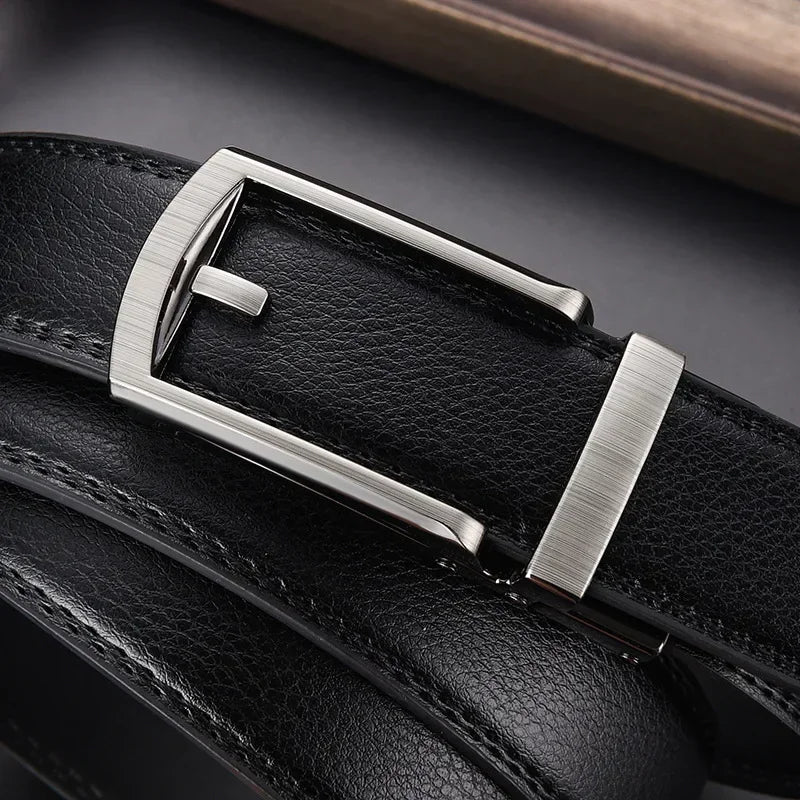 Men's Automatic Click Belt - Luxury Designer PU Leather with Alloy Buckle for Jeans & Business Wear
