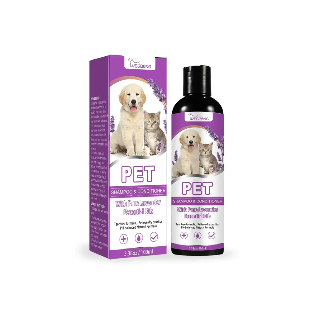 Pet Shampoo and Conditioner with Pure Lavender Essential Oils Tear Free Formula for Dogs andCats pH Balanced Gentle Groom 100ml