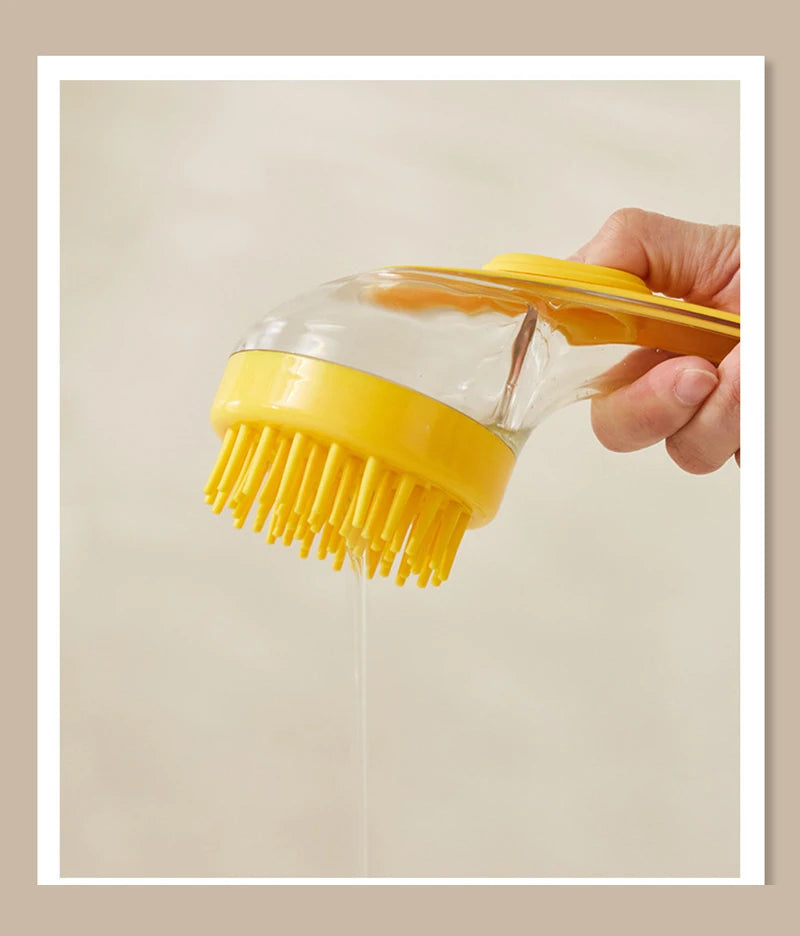 Pet Bath Brush with Shampoo Dispenser for Dogs & Cats, Ergonomic Handle, Gentle Massage Grooming Tool, Easy to Use, Essential Do