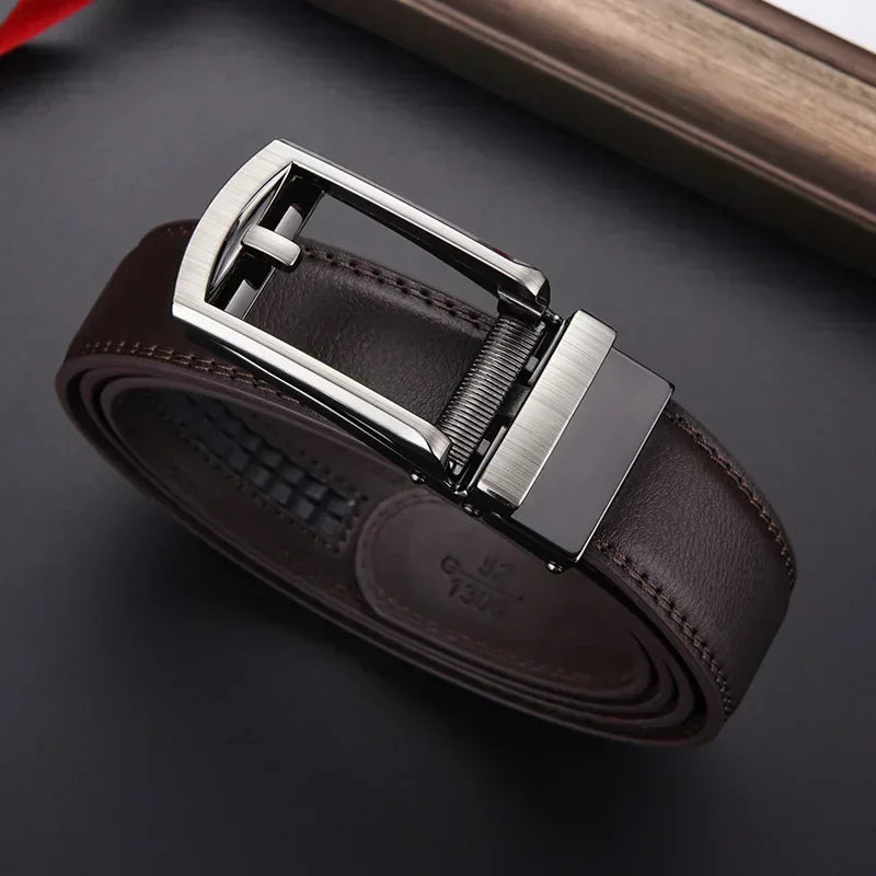 Men's Automatic Click Belt - Luxury Designer PU Leather with Alloy Buckle for Jeans & Business Wear